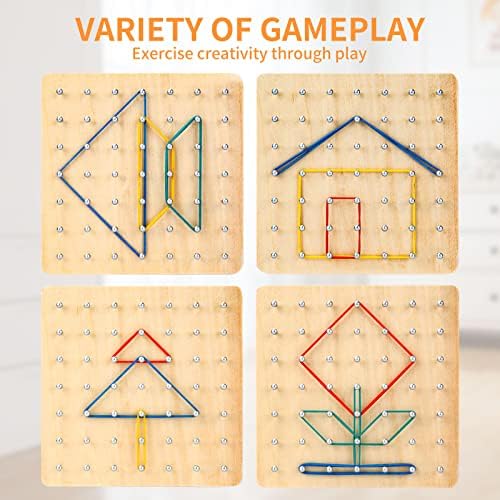HEELWIRE Wooden Geoboard,Montessori Toy,Graphical Mathematical Education Toy for Kids with Pattern Cards and Rubber Bands to Figures and Shapes, Brain Teaser STEM Toy Geo Board (6 * 6 * 0.6 in) - Image 2