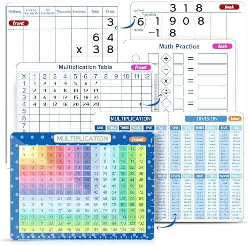 Multiplication Master Kit - 3 Pack Double Sided Dry Erase Math Whiteboards & Times Table Chart | 9"x12" Multiplication Division Boards + 8"x11" Multiplication Table | Classroom Homeschool Supplies by CUALFEC