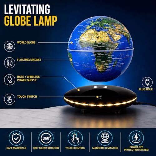 Magnetic Levitation Floating Globe with 7 Colors LED Lights, Rotating Geographic Globe World Map for Home Office Desk Decor, Cool Tech Gadgets for Men Husband Unisex - Image 6