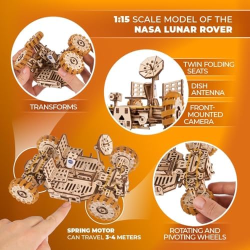 UGEARS NASA Lunar Rover 3D Wooden Mechanical Puzzle, NASA Official Space Model Kits, 319-Parts - Image 3