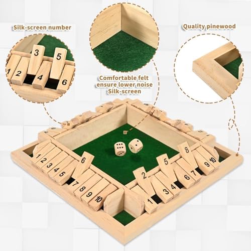 Shut The Box Game 2-4 Players Classic Dice Board Game 10 Numbers Table Math Games Traditional Wooden Family Game for Night Pub Bar Classroom Travel Improves Mathematical Skills (Green) - Image 6