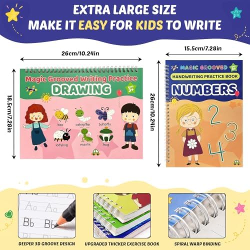 Premium 7 Magic Grooved Writing Practice Handwriting Books for Kids Ages 3-5 Letter Tracing Book Learn to Write Age 3-8 Children Workbook Learning Activities Reusable Preschool Education Home - Image 5