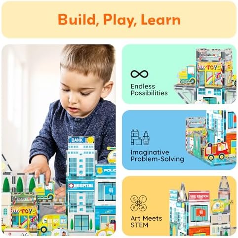 PicassoTiles Metro City Hospital Magnetic Tiles, STEM Building Set Ages 3+ - Image 4
