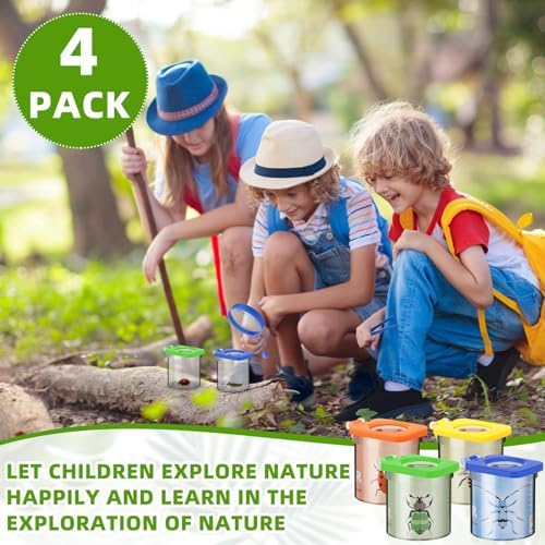 Halloscume 4 Pack Insect Bug Viewer for Kids with Tweezers Magnifying Box Observation Kit Catcher Container Cage Jar for Science Nature Exploration Collecting Kit - Image 6