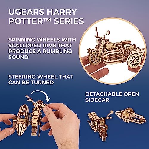 UGEARS Hagrid's Flying Motorbike™ 3D Puzzle - Wooden Model Kit for Adults to Build - Mechanical Bike Motorcycle Making Kit - 3D Jigsaw Puzzle Wood Vehicle - Harry Potter™ Collection DIY Brain Teaser - Image 3