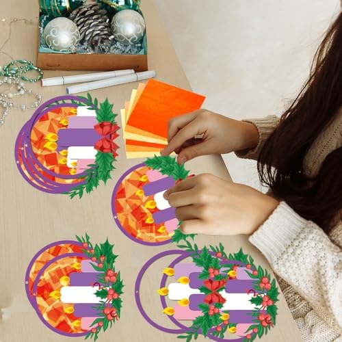 Qyeahkj 36 Set Christmas Advent Wreath Suncatchers Crafts for DIY Advent Candle Tissue Paper Craft Kit Hanging Decor for Xmas Holiday Home Activity Art Project Birthday Party Favor Gift - Image 5