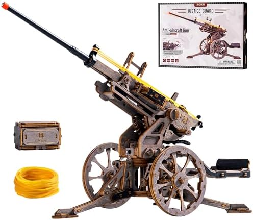 ROKR Anti-Aircraft Gun 3D Wood Puzzle for Adults - Mechanical Rubber Band Shooting Model Kit, DIY Building Set for Teens and Hobbyists, Desktop Decor by ROKR-InterestingSmartPuzzleToys
