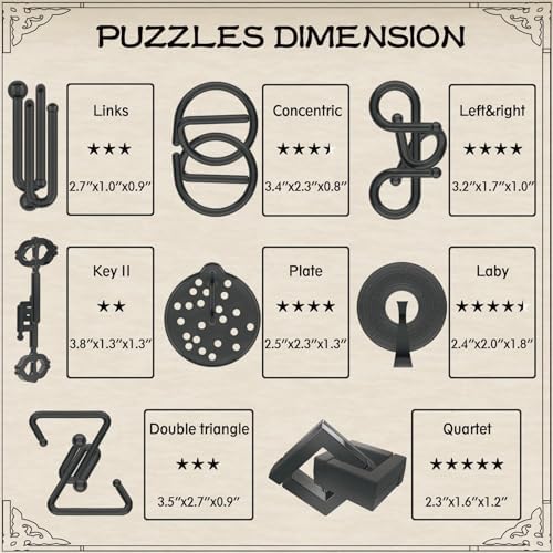 8-Piece 3D Metal Puzzle Box IQ Test Kit with Wooden Case, Brain Challenge for Adults Teens, Gift for Christmas, Valentine's Day, Birthday, Anniversary & Family Party Game - Image 3