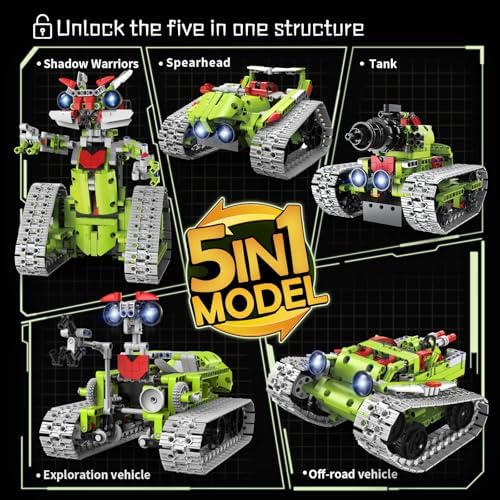 5 in 1 STEM Robot Building Kit, APP & Remote Control Interstellar Building Robot, DIY Robotics Building Toys/RC Car/Tank with Light, Space Building Toy Gifts for Boys Girls Kids 8-16 Science Learning - Image 3