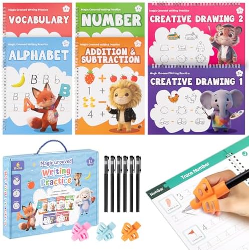 Magic Grooved Writing Practice Books for Kids 3-8, 6 Books by QCQHDU