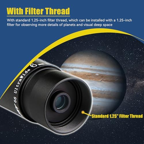 SVBONY Telescope Eyepiece Fully Multi Coated 1.25 inches Telescope Lens 66 Degree Ultra Wide Angle Bundle with Barlow Lens 2X, 1.25 inch Barlow Lens with Multi Coated, Telescope Accessories - Image 5