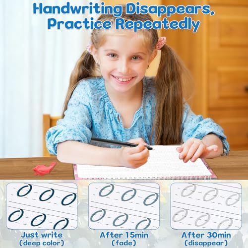 chiazllta 4 Pack Grooved Cursive Handwriting Practice Kit with Disappearing Ink Pens Magic Reusable Grooved Cursive Writing Workbooks Copybook for Kids (Poems&Number&Jokes Riddles&Inspiring Quotes) - Image 3