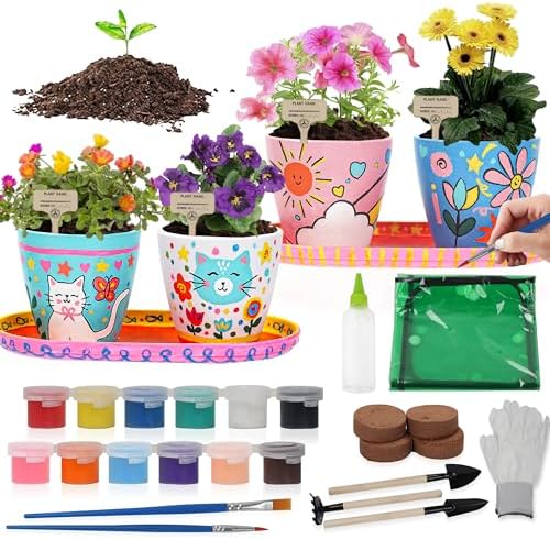 Paint & Plant Flower Gardening Kit with 4 Pots - Kids Gardening Set Ages 8-12, Spring Arts & Crafts Activities Kits, Educational Birthday/Easter Gifts for Boys & Girls Ages 5 6 7 9 10 11 by JOUETONDREAM