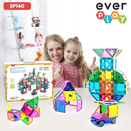 140 pc Castle Rocket Magnetic Tiles with Car Set Building Block Toys STEM Educational Learning Magnet Toy Preschool Montessori Boys & Girls Smart Kit Games Gifts for Age 3+ Kids Toddlers - Image 2