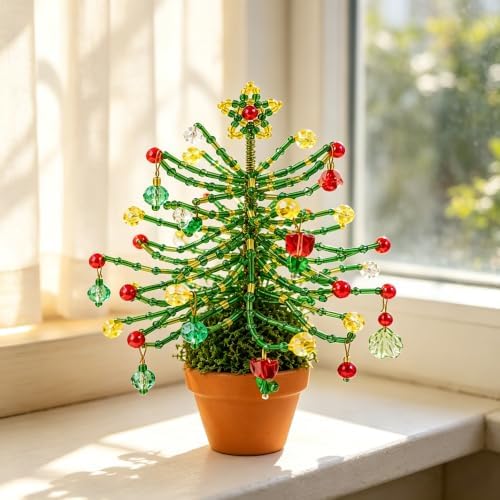 Beaded Christmas Tree Kit 6384pcs Beaded Plants Kit Magnets for Fridge, Green Beads Leaf Glass flowers for Succulent Plant Lover Jewelry Making Diy Craft Gifts Charms Sun Catchers Window Home Décor - Image 3
