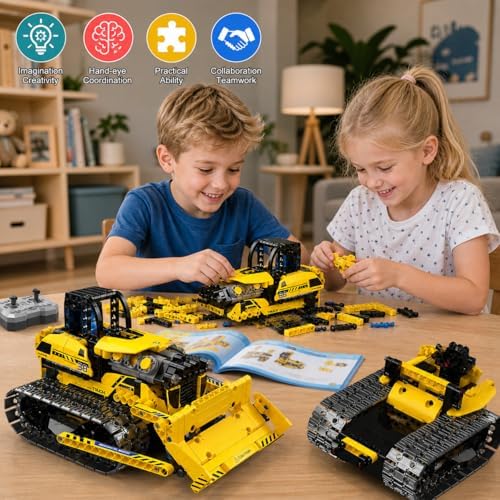 zinat 3 in 1 RC Bulldozer Building Set, STEM Construction Vehicle Kit with App & Remote Control, Tracked Engineering Toy Gift for Kids Boys Girls Ages 6+ - 452Pcs - Image 5