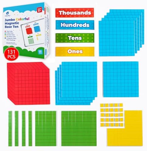 Simply magic 131+4 PCS Jumbo Colorful Magnetic Base Ten Blocks for Math by SimplyMagic
