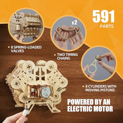 3D Puzzles for Adults - Wooden V8 Engine Model Kit - Image 2