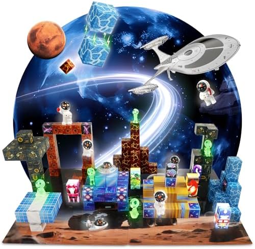 181-Piece Magnetic Building Blocks Set – STEM Toys for Kids Ages 3+ | Educational Space-Themed Magnetic Construction Kit with LED Light-Up Cubes | Sensory Gift Toy for Boys & Girls by Unknown