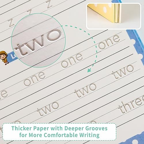 Reusable Grooved Handwriting Practice Workbooks for Kids Ages 3-8 – Magic Disappearing Ink & 3D Groove – Preschool Kindergarten Children Writing Books with Pen Grips - Image 3