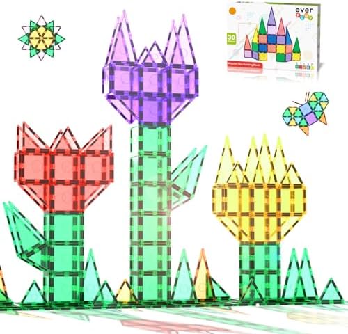 Magnetic Tile Building Block Set Construction Magnet Tiles Toy Blocks STEM Educational Learning Kit Toddler Preschool Games Rocket Playset Toys Unlimited Creation Boys Girls Age 3 and up by Everplay