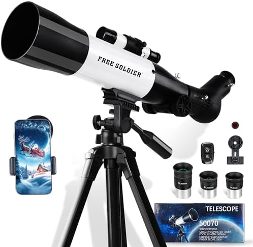 FREE SOLDIER Telescope 70mm Aperture 500mm Refractor Telescope for Adults High Powered - Professional Astronomical Refracting Telescope for Adults Beginners with Phone Adapter White by FREESOLDIER