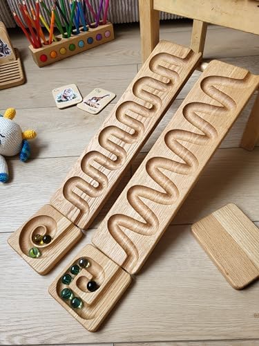 Marble Run Track Race Machine Personalized Wooden Maze Board Ball Run Course Gift for Kids Run Race Winding Track Roller (Set of 2) - Image 6