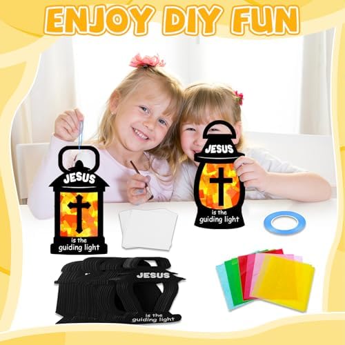 QOUBAI 32 Set Christian Suncatchers Crafts Kits Jesus is The Guiding Light DIY Religious Window Stained Glass Hanging Ornament Easter Holiday VBS Paper Craft Holy Night Lent Sunday School Activities - Image 4
