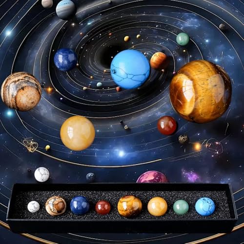 Runyangshi Eight Planets Crystal Sphere Set - Solar System Gemstone Balls in Black Gift Box, Desk Ornament, Educational Space Theme Decoration - Image 4