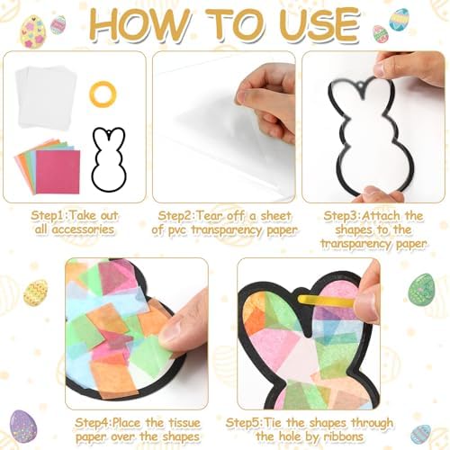 Qyeahkj 36 Set Easter Bunny Suncatchers Crafts for Kids DIY Colorful Rabbits Window Tissue Paper Craft Kit Hanging Decor for Easter Classroom Home Activity Art Project Birthday Party Favor - Image 4