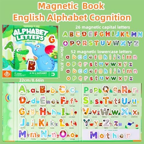 78 PCS Magnetic Letters and Numbers, Uppercase and Lowercase Magnetic Alphabet Letters Book, Anti-Lost Travel ABC Learning Toys, Animal Shaped Wood Educational Set for Kids 3-5 - Image 3
