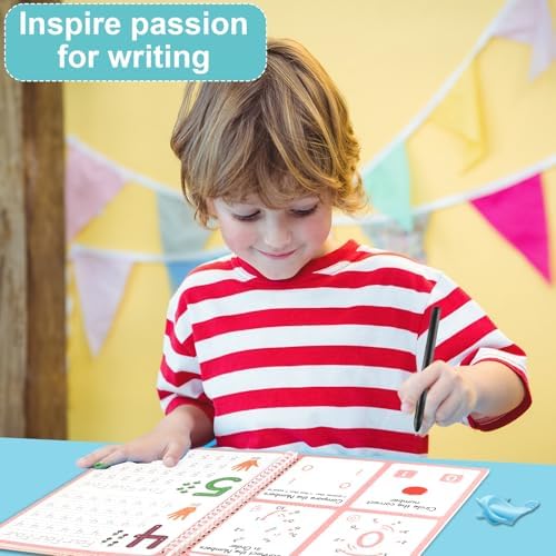 chiazllta 6 Pack Magic Grooved Writing Practice Books with Disappearing Ink Pens Reusable Magical Handwriting Workbooks for Kids Calligraphy Practice Books for Preschool Kindergarten Kids Ages 3-8 - Image 6