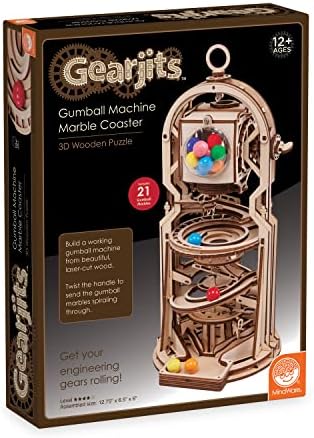 MindWare Gearjits: Gumball Machine Marble Coaster – Wooden 3D Building Puzzle for Teens & Adults – DIY STEM Building Toys for Kids – Fun for Adults Too – Ages 12 and Up by MindWare