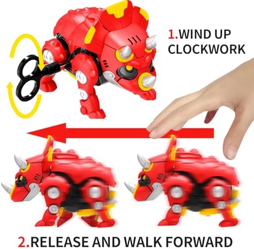 DINOBROS STEM Dinosaur Mechanical DIY Building Blocks Toy Triceratops 3D Puzzle Assembling Robot Wind Up Walking Dinosaurs Take Apart Toys for Kids X-MECH - Image 3