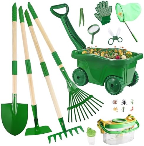 Duckura Kids Gardening Set, Kids Wheelbarrow Tools and Bug Catcher Kit by Duckura