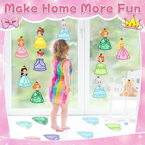 QOUBAI 32 Sets Princess Suncatchers Craft Kit DIY Window Stained Glass Effect Princess Paper Crafts Home School Classroom Decoration Kid Birthday Gift Creative Art Project Activity Game - Image 4