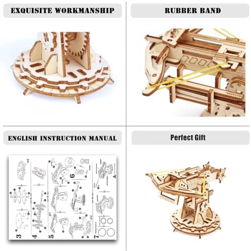AriaPrec Wooden Catapult 3D Puzzle Kit with Zombie Target - DIY Ballista Model & Rubber Band Launcher, Creative Craft Decor for Adults & Teens - Image 4