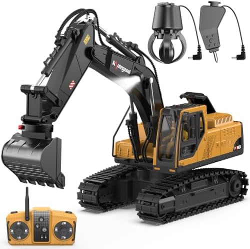 kolegend 3 in 1 Remote Control Excavator Toy 14 Channel RC Excavator Toy for Boys 3-12 with Bucket/Claw/Drill 2.4GHz Full Functional Construction Vehicles Toys Gift for 6 7 8 9 10 Years Old Kids Boys by kolegend