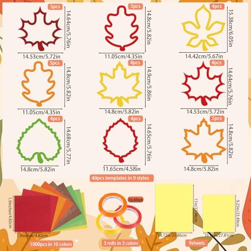 Renbuzhu 40PCS Fall Crafts Bulk: Leaves Paper Suncatchers DIY Kit for Autumn Thanksgiving Activities Decorations, Window Stained Glass Effect Art Supplies(Colorful) - Image 4