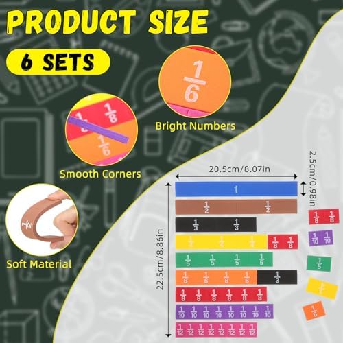 Sayglossy 6 Sets Fraction Tiles Set for Math Classroom Fractions Manipulatives Math Manipulatives for Home School Supplies - Image 2