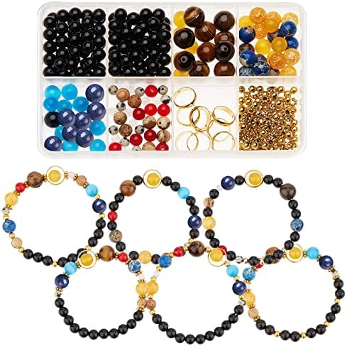 SUNNYCLUE 1 Box 300+Pcs DIY 10 Sets Solar System Bracelets Kit Galaxy Universe The Nine Guardian Planets Obsidian Beads Beading Bracelet Necklace Natural Gemstone Bead for Jewelry Making Kits Craft by SUNNYCLUE