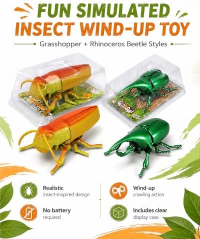 2-Pack Wind-Up Beetle Toy, Movable Head & Tail Insect (Beetle+Locust) - Image 2