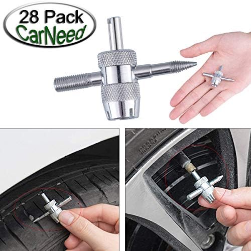 FEBRYTOLD 3 Pcs Tire Valve Core Remover Tools with 25 Pcs Brass Valve Stem Cores, 4-Way Valve Stem Core Tool, Dual & Single Head Tire Valve Core Remover Installer Tools - Image 3