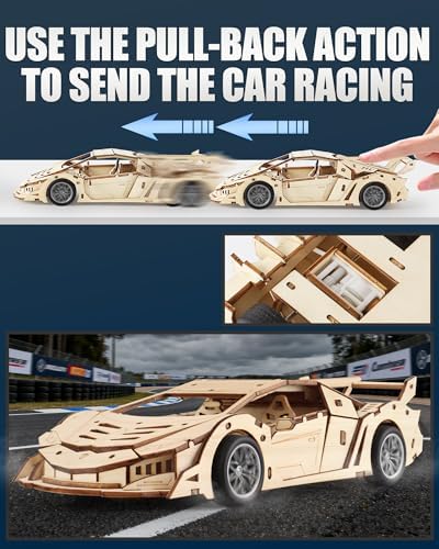 3D Wooden Puzzles for Adult, 114pcs Wood Craft Sports Car - Image 3