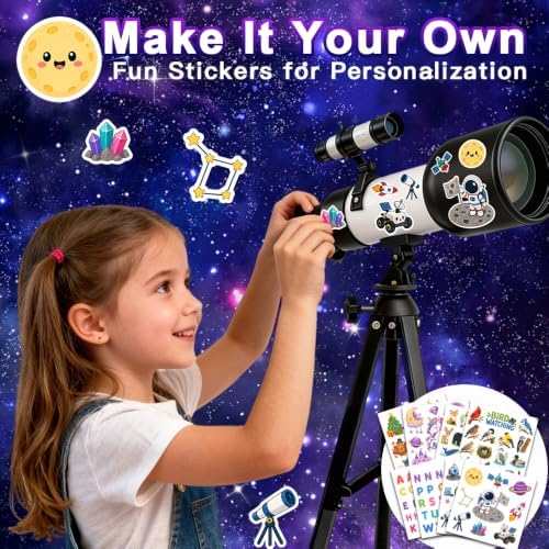 Telescope for Kids, 60mm 90x White Telescope with Cute Stickers - Image 2