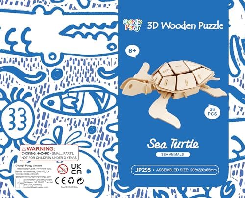 Georgie Porgy 3D Wooden Puzzles for Kids Toys Construction Woodcraft Kits DIY Model Puzzle Kits Birthday Gifts Pack of 3 (Bee Shark Sea Turtle) - Image 7