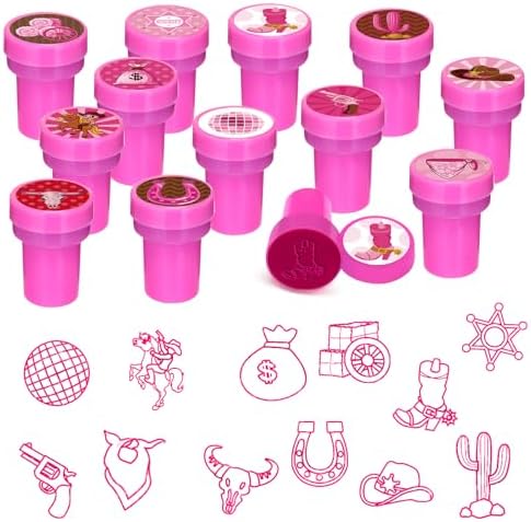 Cinrobiye 24 Pcs Pink Western Cowgirl Stampers Party Favor Set, Cute Cowboy Cowgirl Stamps for Kids Birthday Party, Classroom Rewards, Carnival Prizes, Goody Bag Fillers, Western Rodeo Party Supplies by Cinrobiye