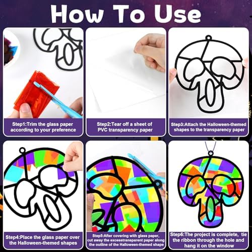 Lonfliness 32 Sets Sugar Skull Suncatchers Crafts Kit DIY Day of The Dead Window Stained Glass Effect Paper Halloween Dia de Los Muertos Easter Art Craft Creative Activity Project Gift Favor - Image 3