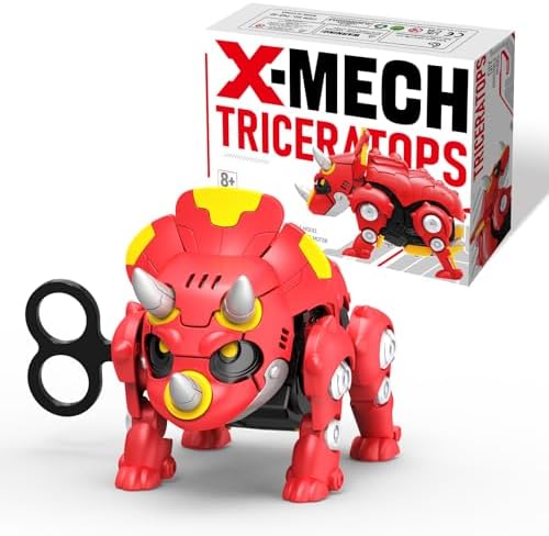 DINOBROS STEM Dinosaur Mechanical DIY Building Blocks Toy Triceratops 3D Puzzle Assembling Robot Wind Up Walking Dinosaurs Take Apart Toys for Kids X-MECH by DINOBROS