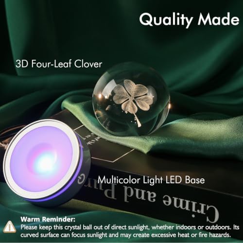 IFOLAINA Crystal Ball Lamp, 3D Four Leaf Clover K9 Decorative Night Light, Clear, 3.15 inches, Rechargeable USB, Ideal Gift for Her Birthday, Wedding, Anniversary - Image 3